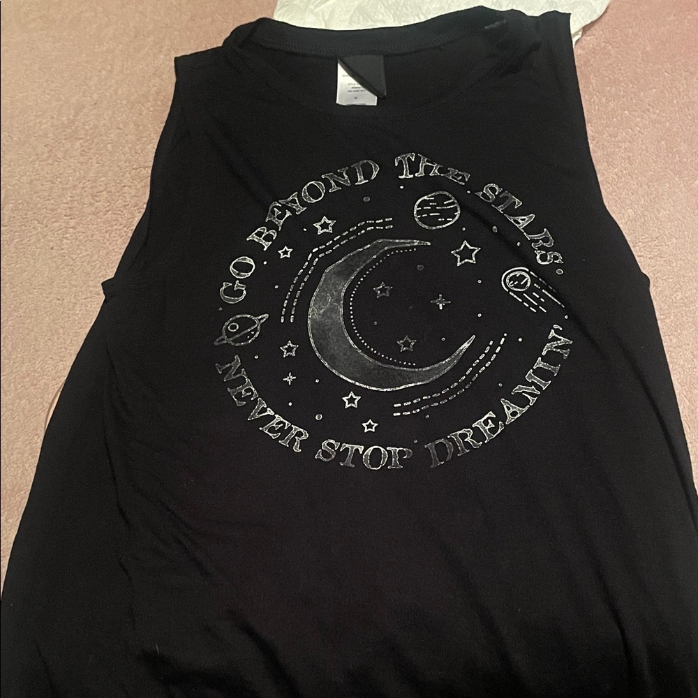 Modern Lux Black Tank Top with Silver Graphic